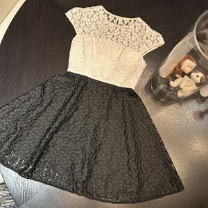 MILLY A line floral lace cap sleeve black and white dress